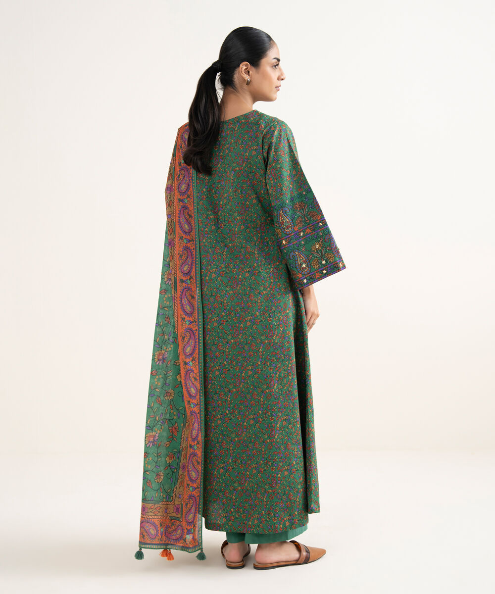 Women's Unstitched Lawn Printed Green 3 Piece Suit