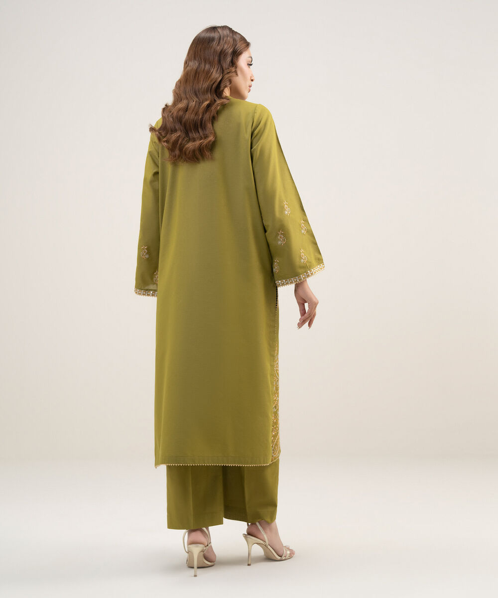 Women's RTW Zari Lawn Embroidered Green Straight Shirt