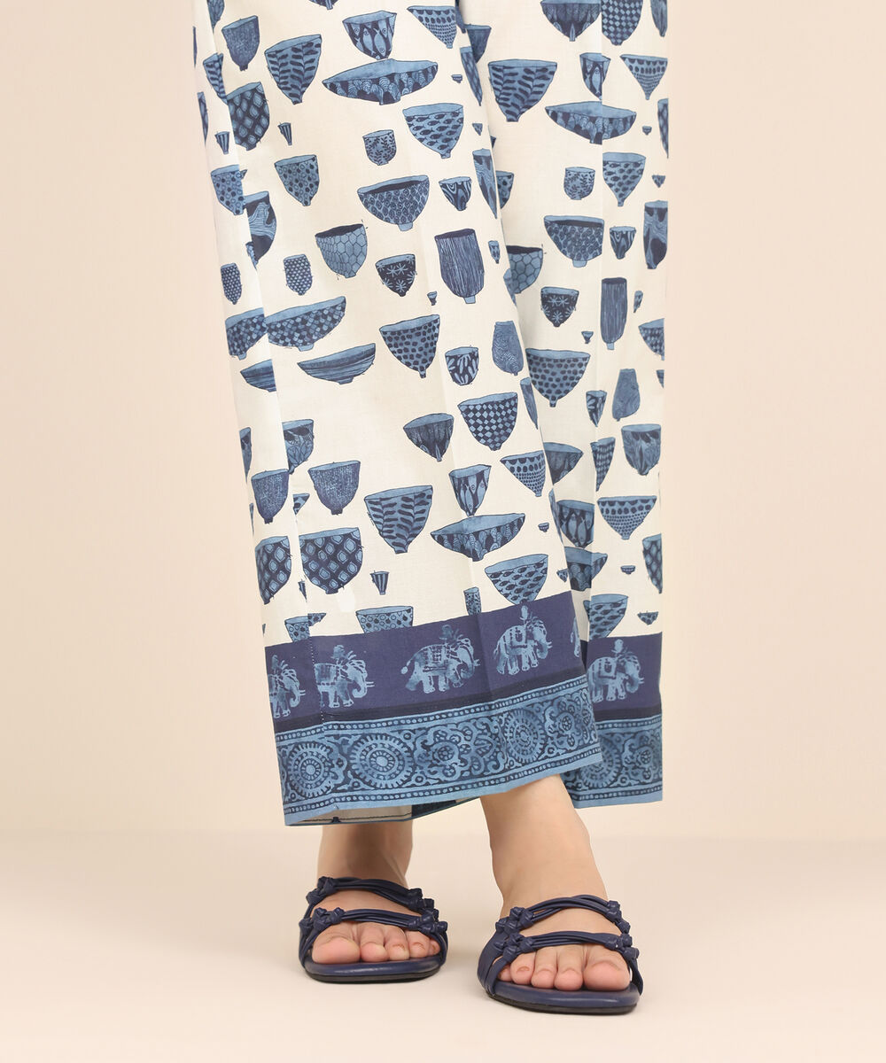 Women's RTW Cambric White Printed Culottes