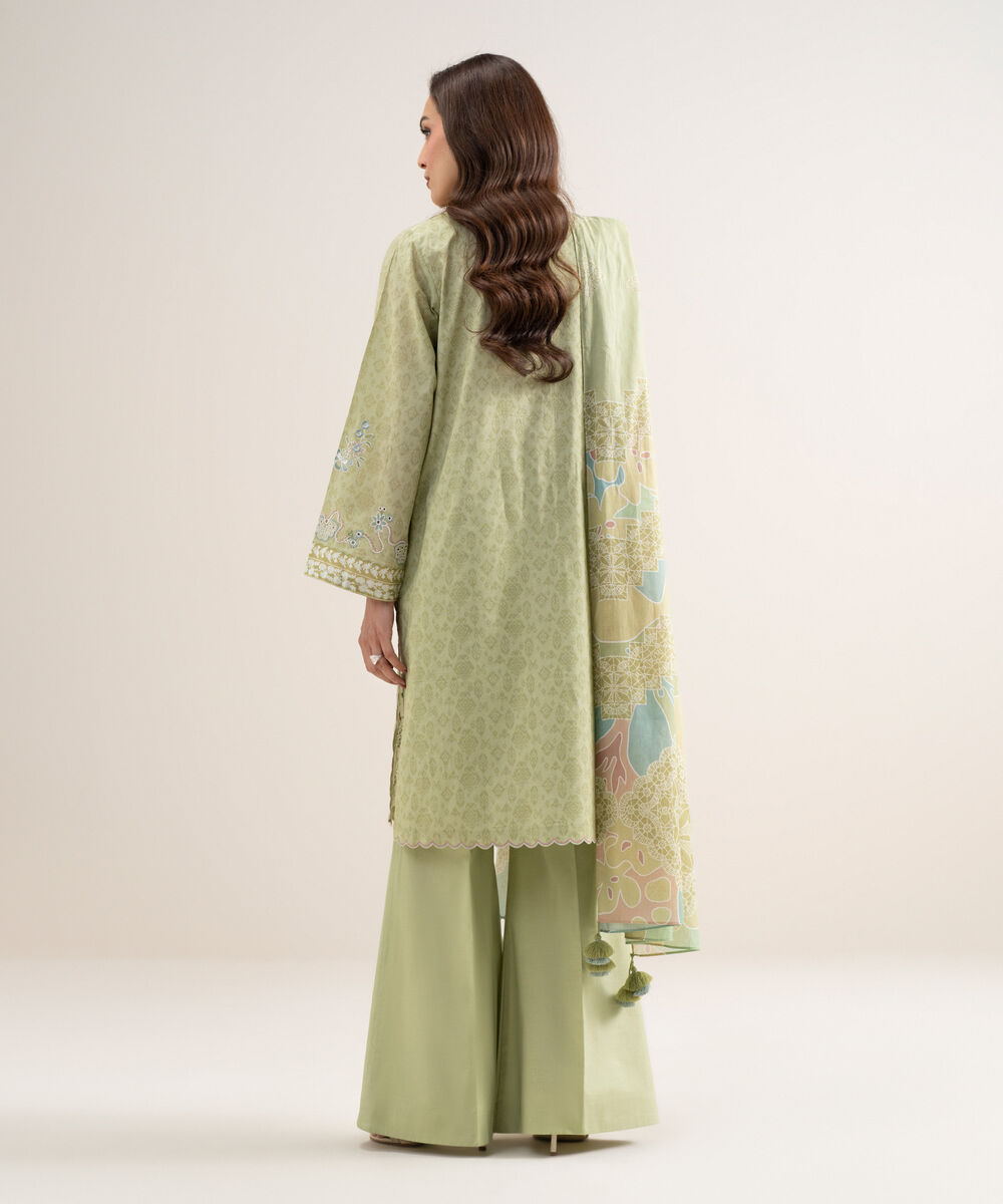 Women's Unstitched Lawn Embroidered Lime Green 3 Piece Suit