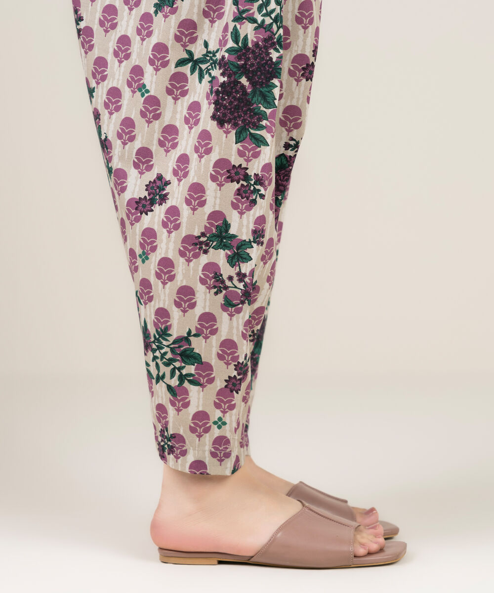 Women's RTW Cambric Printed Beige Shalwar