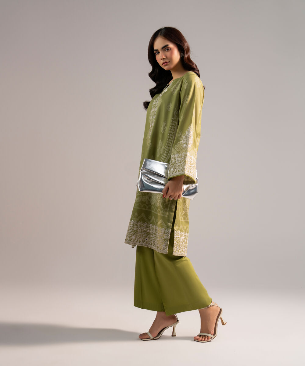 Women's RTW Lawn Embroidered Green 2 Piece Suit