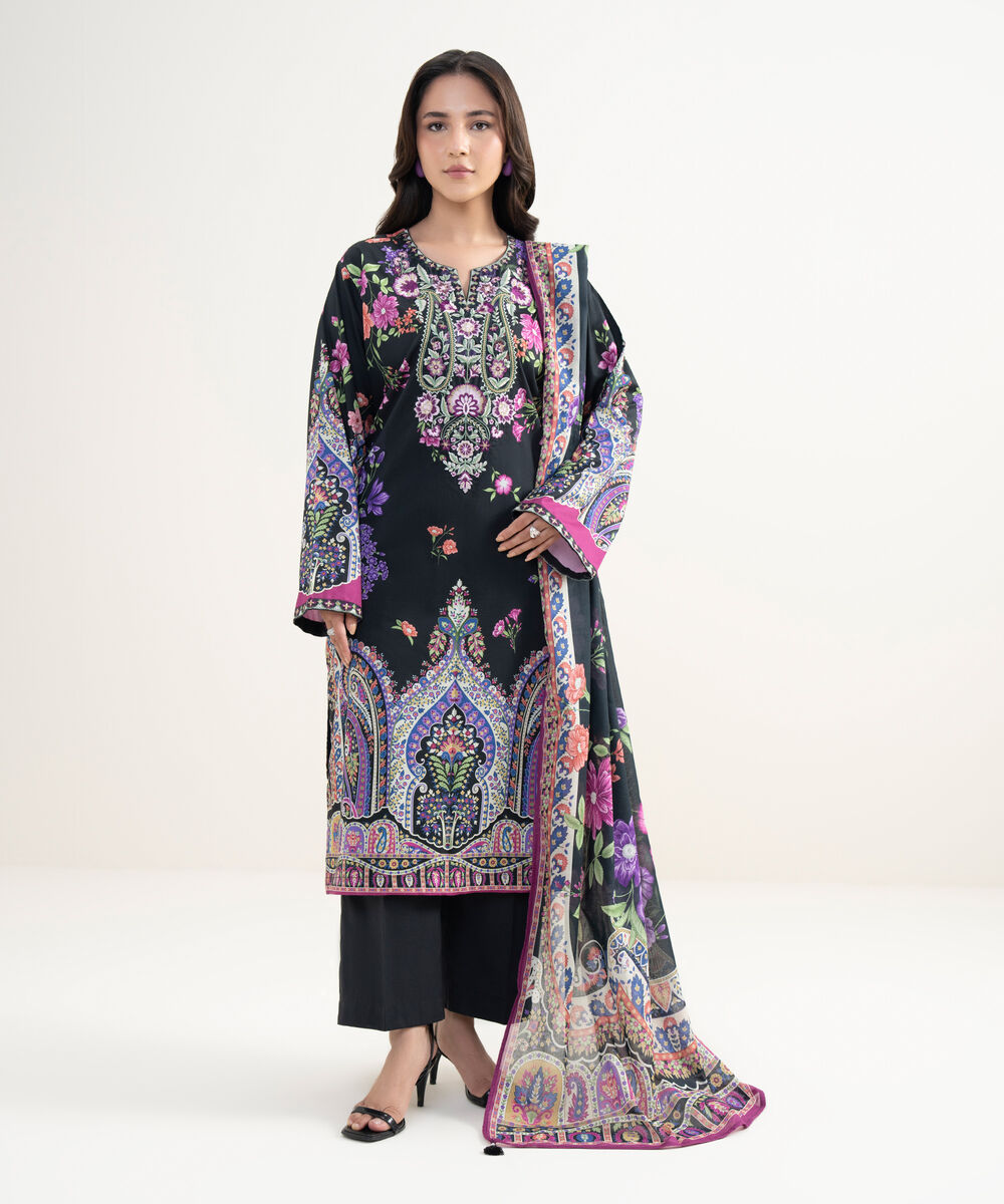 Women's RTW Cotton Viscose Embroidered Black Straight Shirt