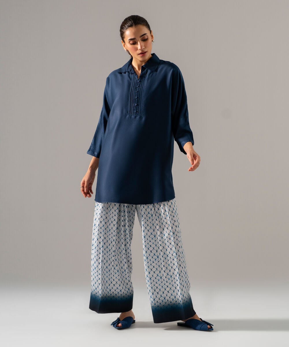 Women's RTW Bedford Solid Blue Drop Shoulder Shirt
