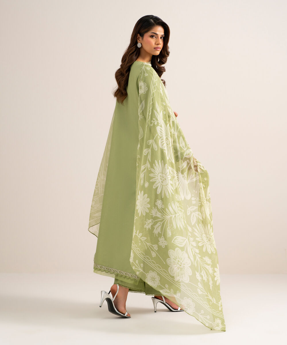 Women's Unstitched Textured Lawn Embroidered Green 3 Piece Suit