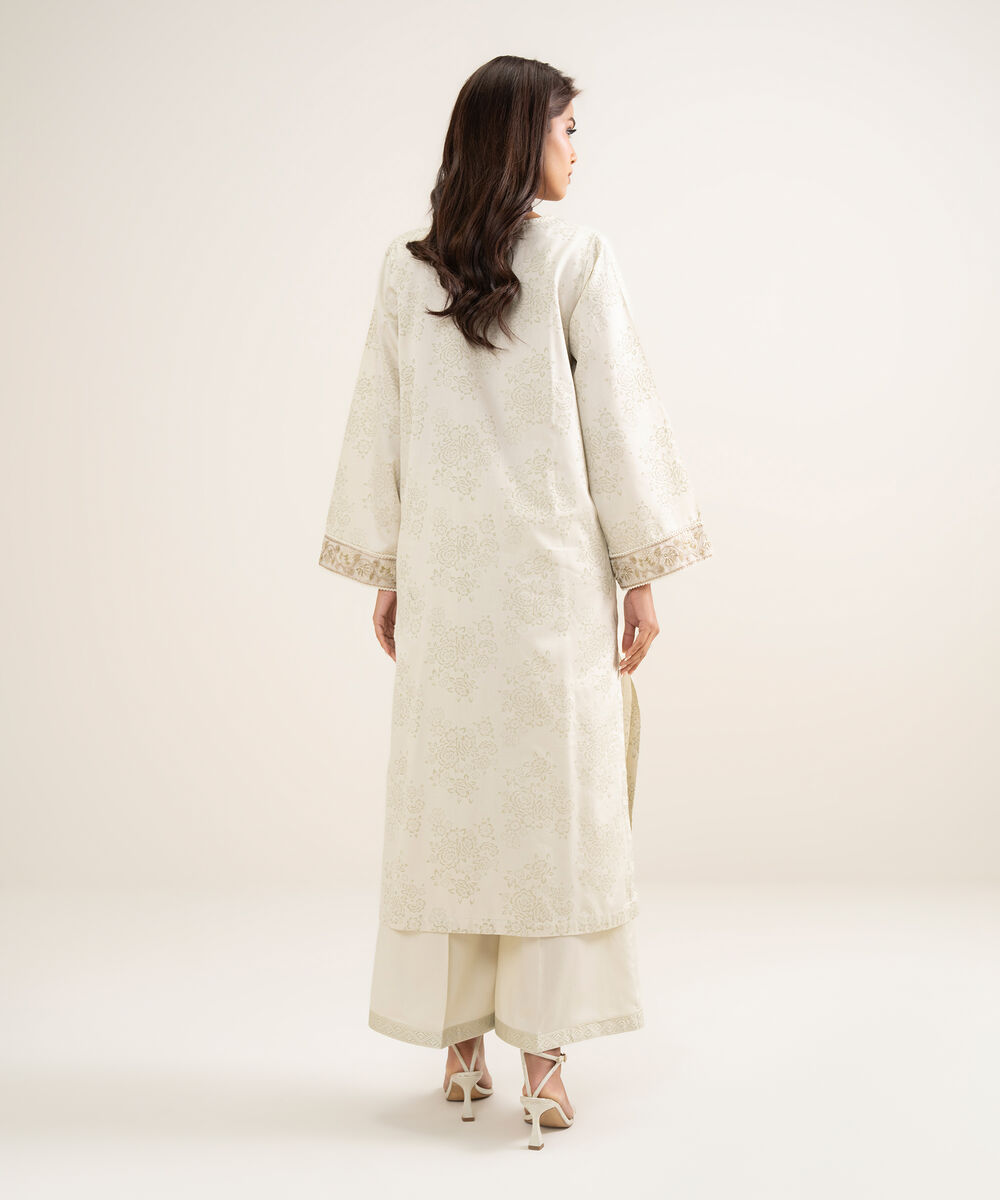 Women's RTW Lawn Embroidered Beige A-Line Shirt