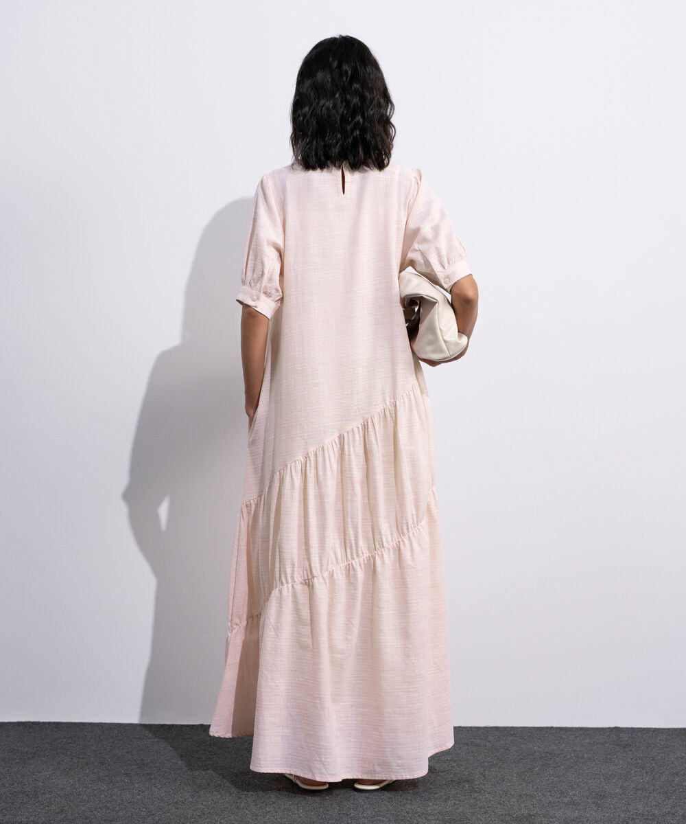 Women's Pink Asymmetrical Panels Midi Dress