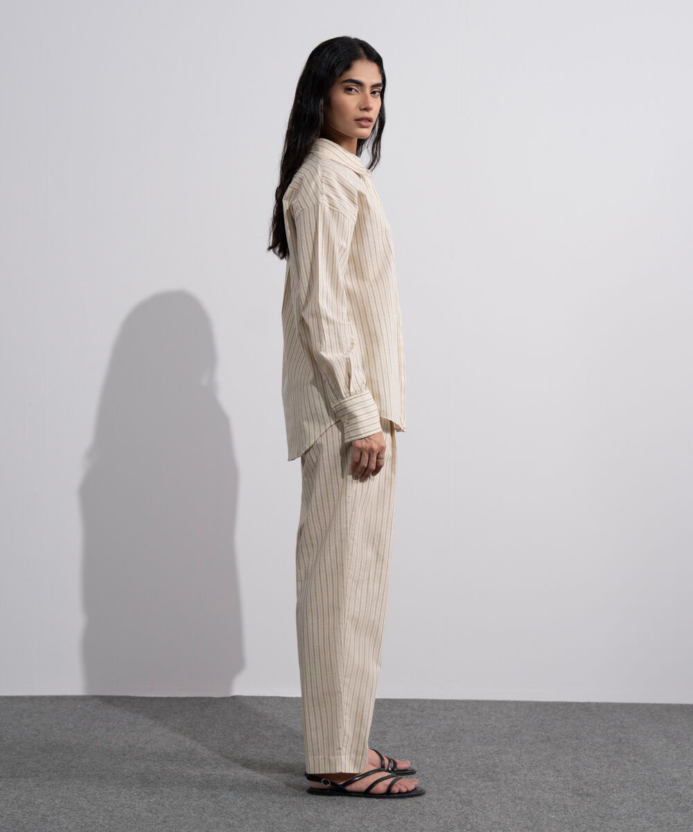 Women's Multi Stripe Printed Linen Blend Shirt