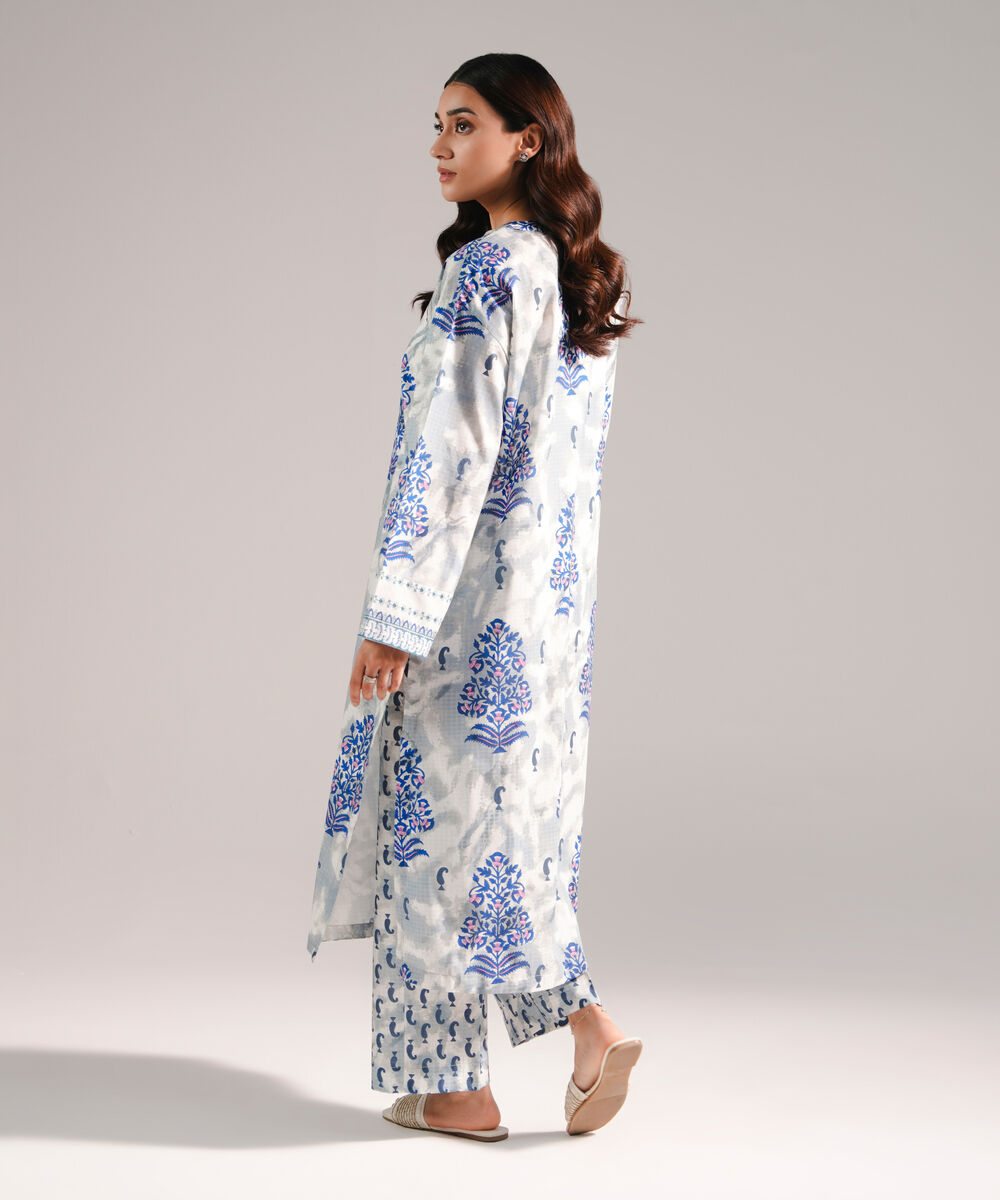 Women's RTW Lawn Printed Grey Straight Shirt