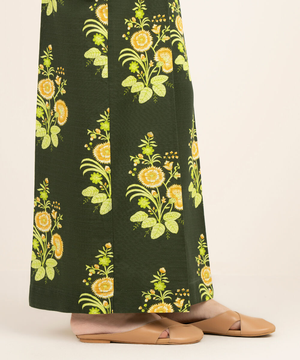 Women's RTW Light Khaddar Green Printed Flared Pants