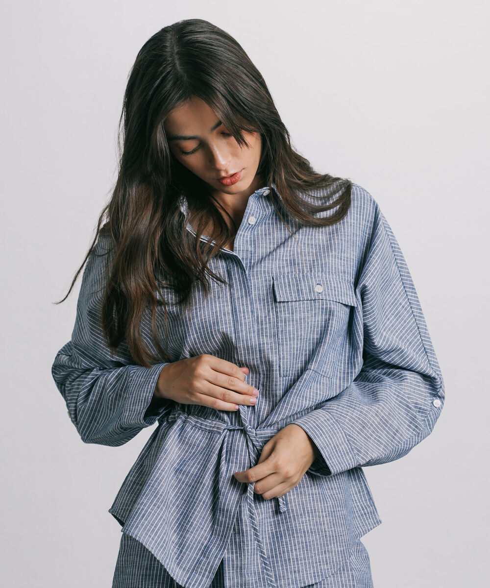 Women's Western Wear Blue Striped Button Through Shirt