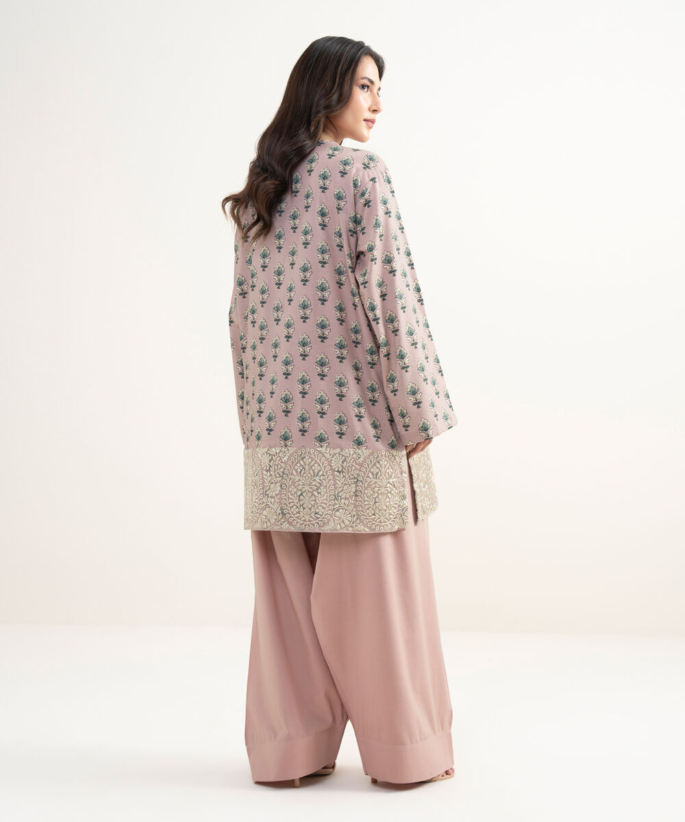 Women's RTW Cotton Viscose Embroidered Pink Straight Shirt