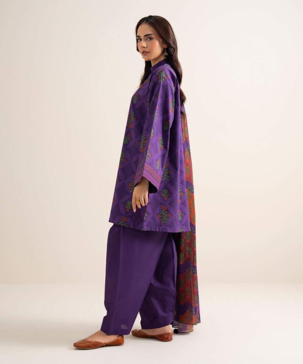 Women's Unstitched Printed Lawn Purple 3 Piece Suit