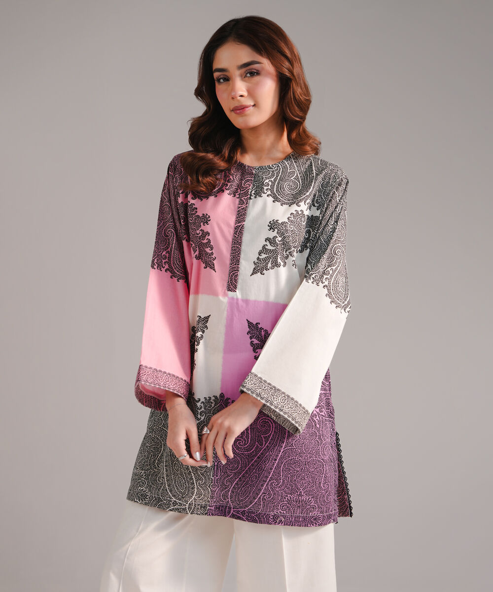 Women's RTW Lawn Printed Beige Straight Shirt