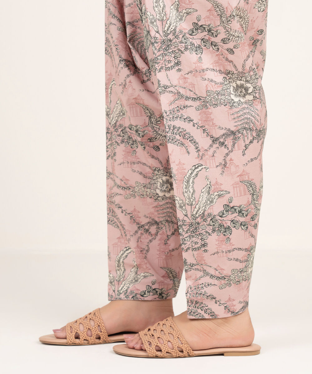 Women's RTW Cambric Printed Pink Shalwar