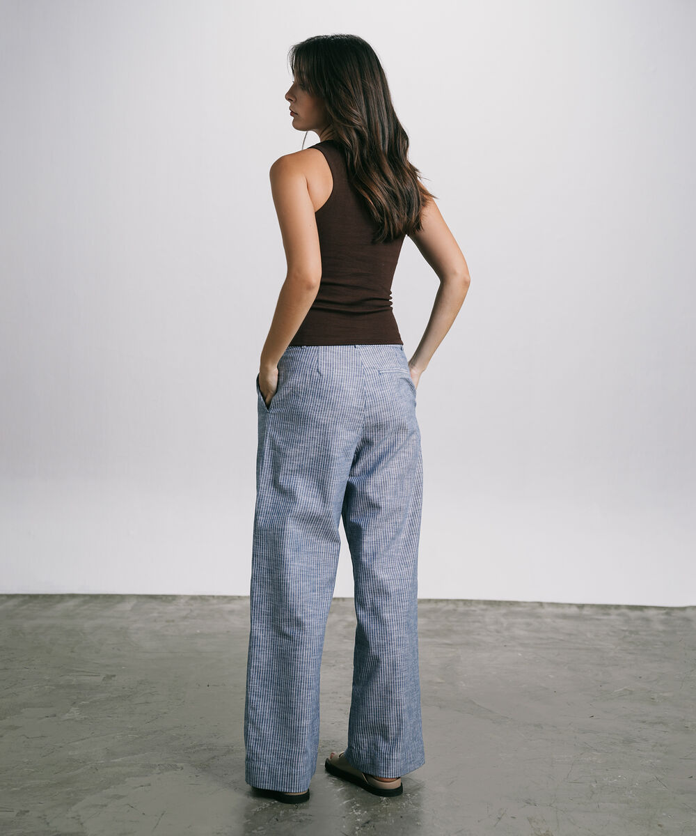 Women's Western Wear Blue Straight Fit Pleated Trouser