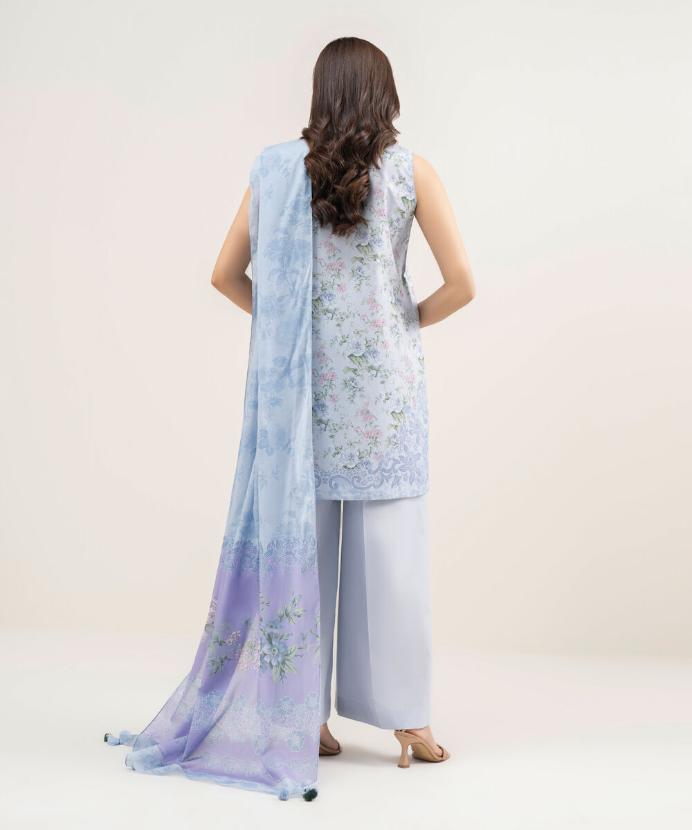 Women's Unstitched Lawn Printed Blue 2 Piece Suit