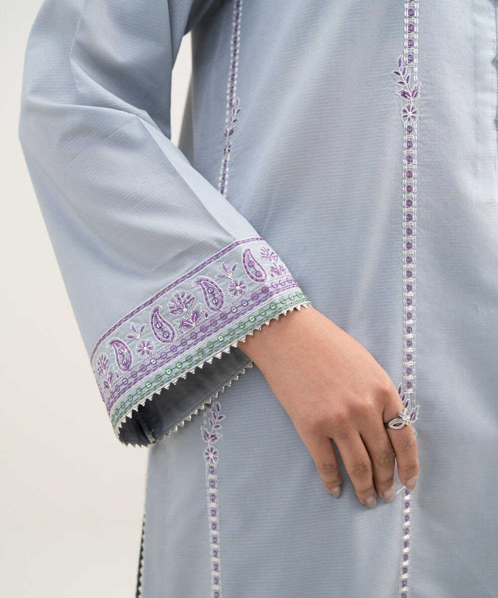 Women's RTW Zari Lawn Embroidered Grey A-Line Shirt