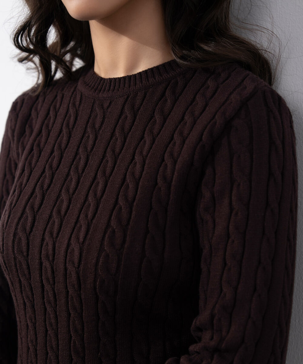 Women's Western Wear Brown Cable Knit Sweater