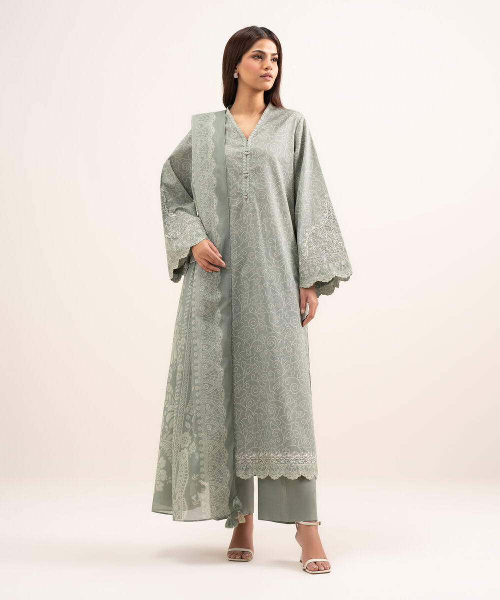 Women's Unstitched Lawn Embroidered Grey 3 Piece Suit