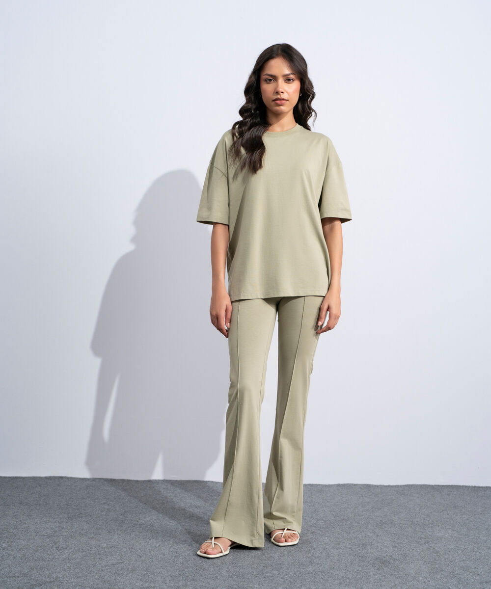 Women's Western Sage Green Loose Fit T-Shirt