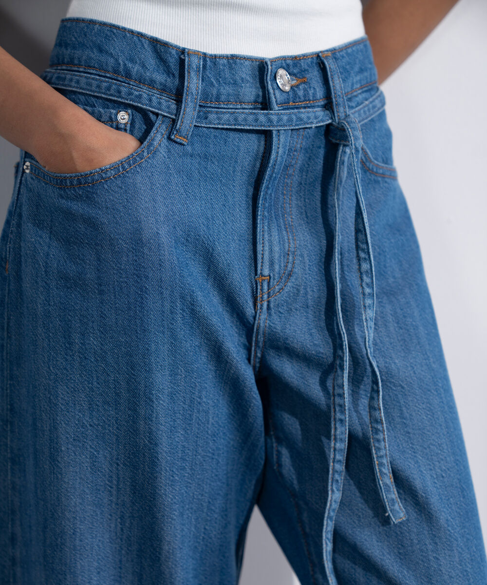 Women's Western Mid Blue Wash Baggy Loose Jeans