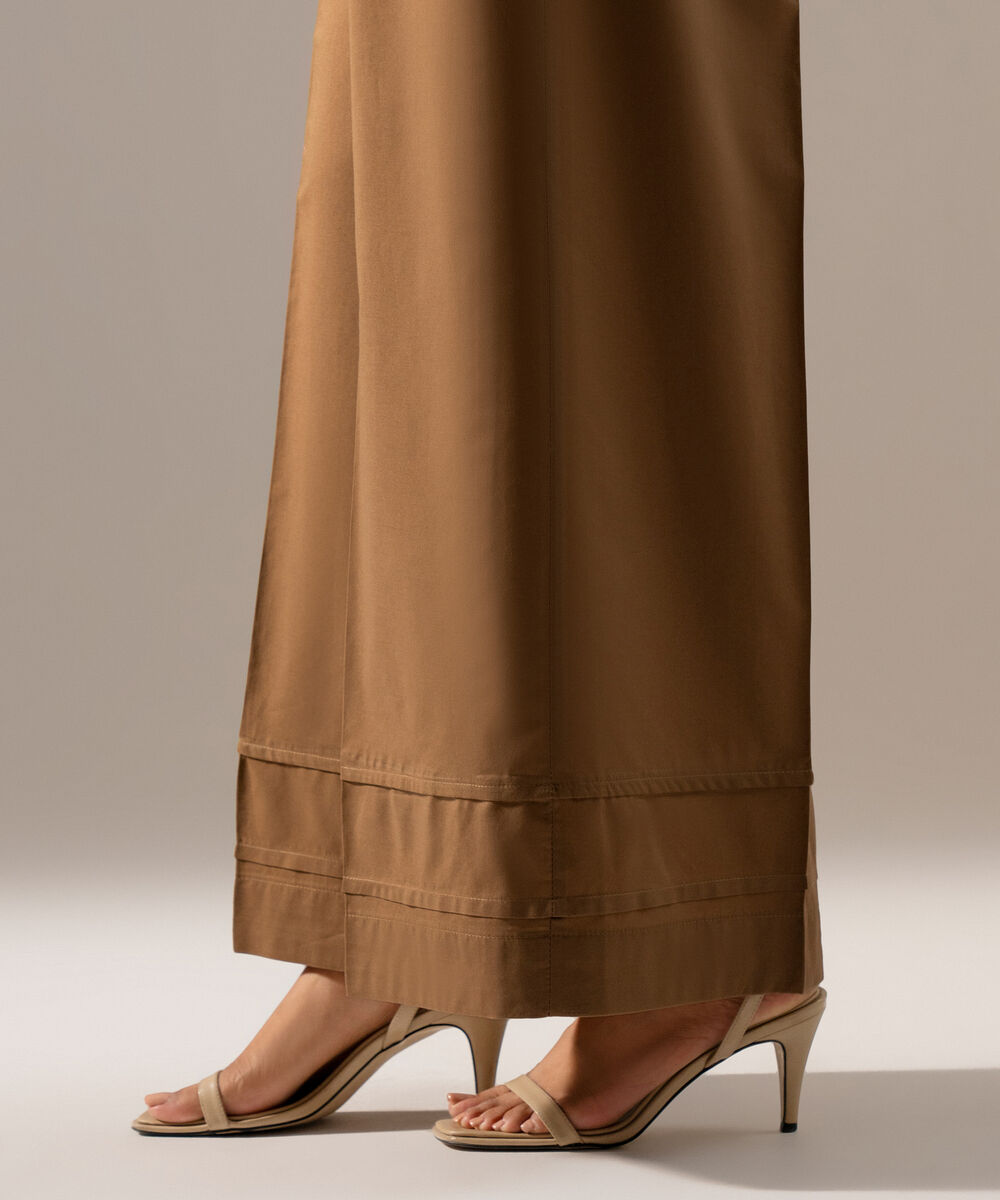 Women's RTW Cambric Solid Dark Beige Flared Pants