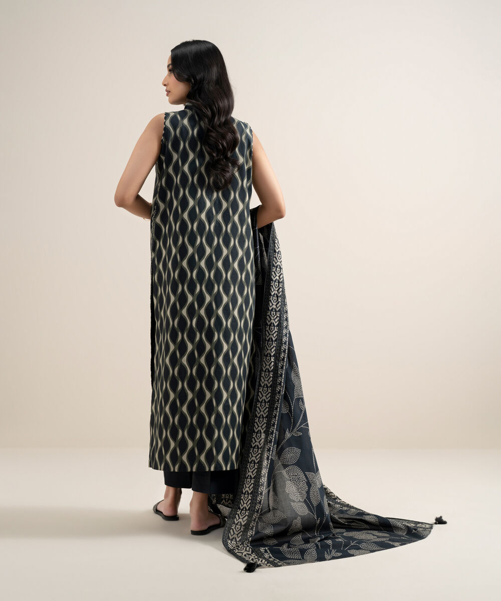 Women's Unstitched Lawn Printed Black 3 Piece Suit