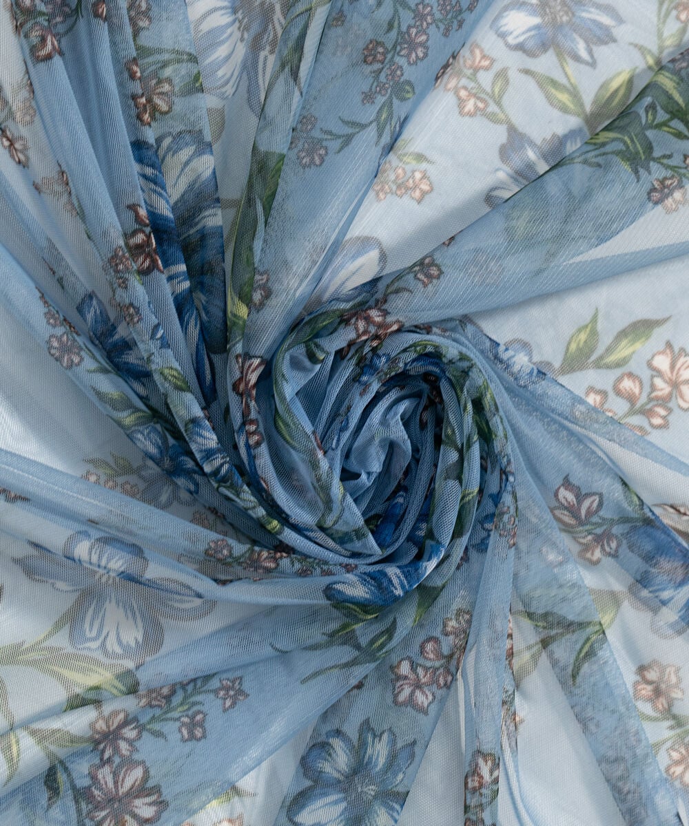 Women's RTW Blended Net Printed Blue Dupatta