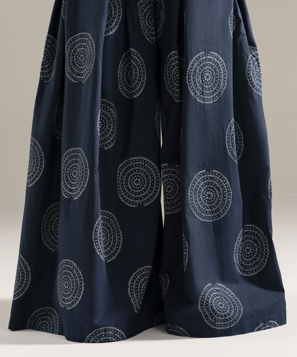 Women's RTW Cambric Printed Blue Flared Pants