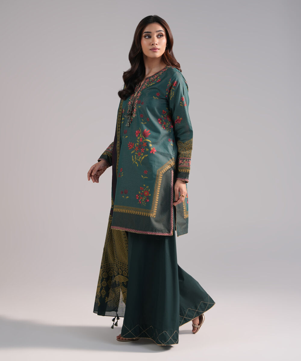 Women's RTW Zari Lawn Embroidered Green 3 Piece Suit