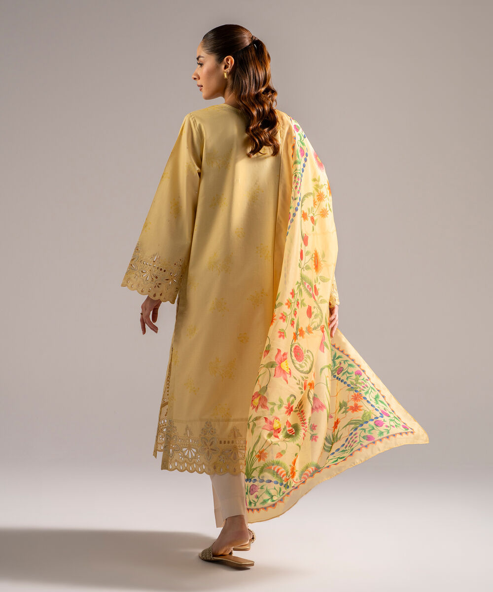 Women's RTW Zari Lawn Embroidered Pale Yellow 2 Piece Suit