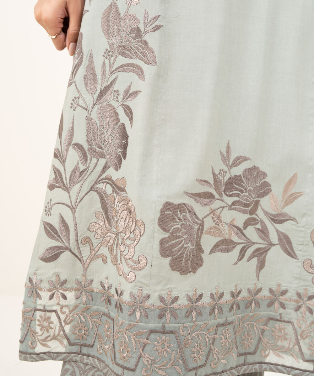 Women's Unstitched Linen Embroidered Grey 2 Piece Suit