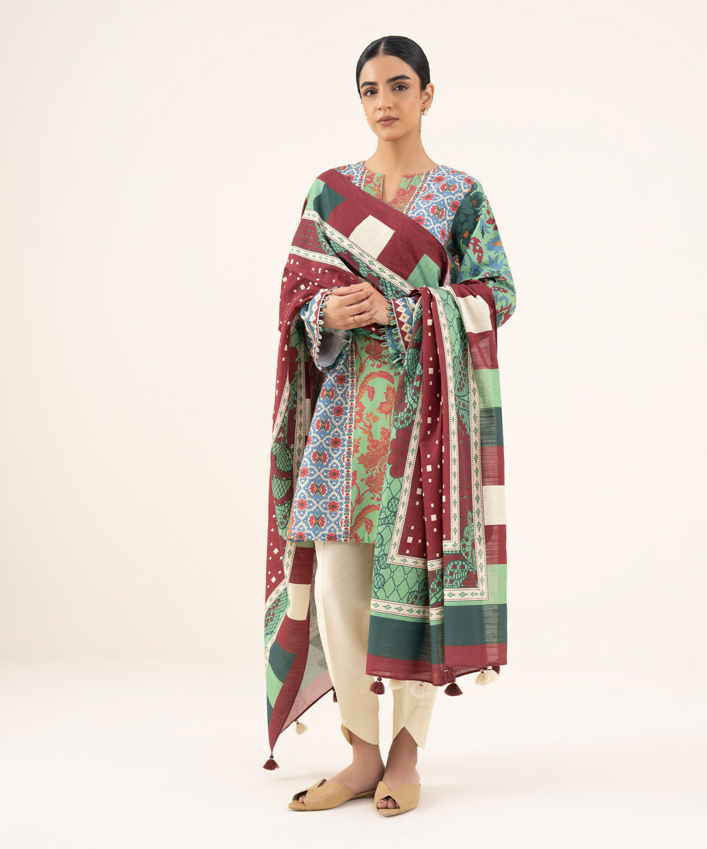 Women's Unstitched Light Khaddar Printed Multi 2 Piece Suit