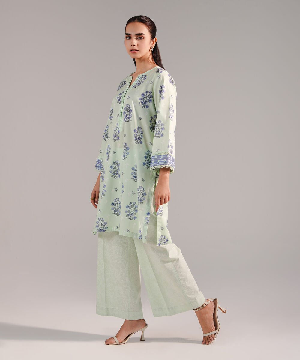Women's RTW Lawn Printed Mint Green Straight Shirt