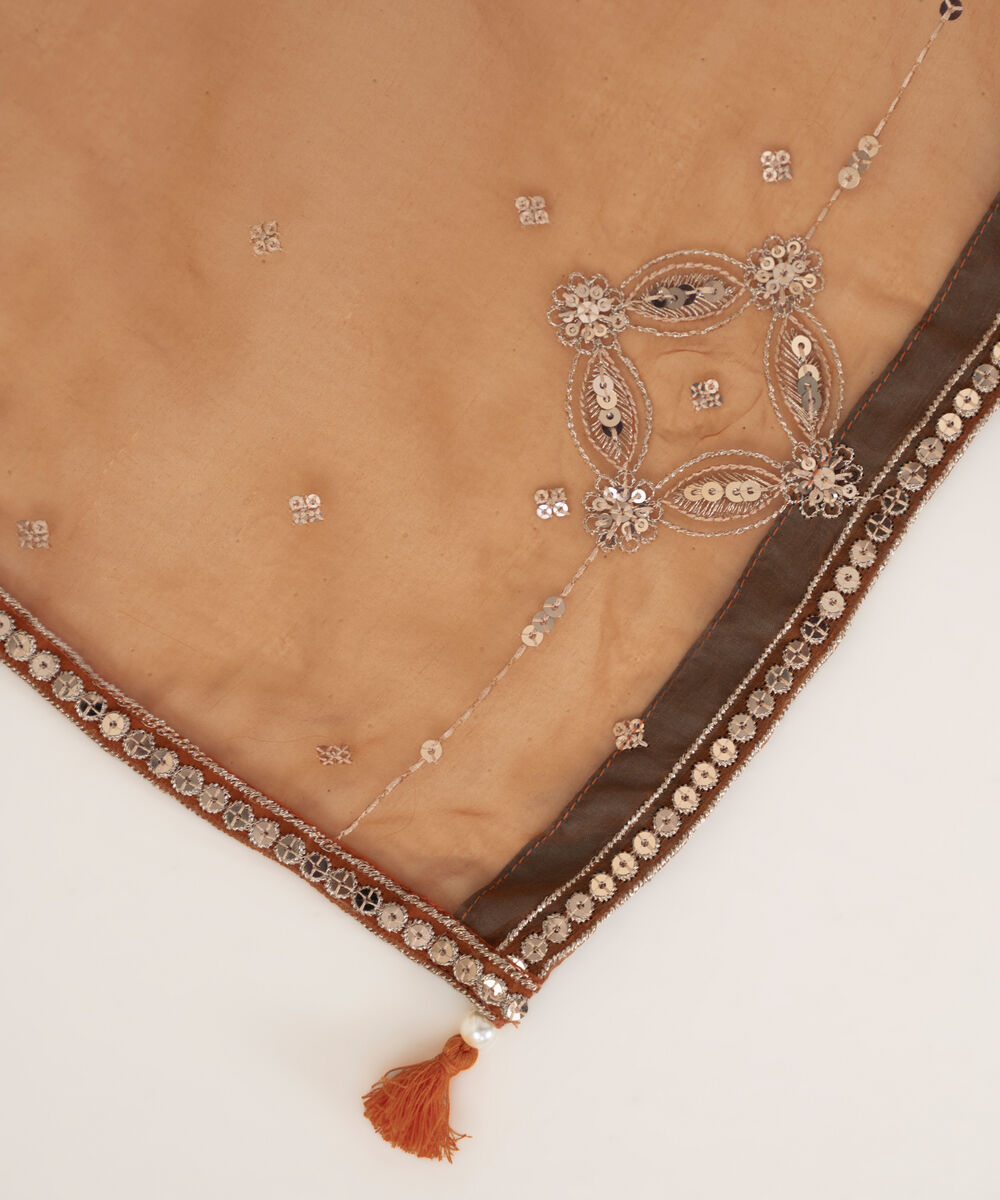 Blended Organza Embroidered Orange Dupatta