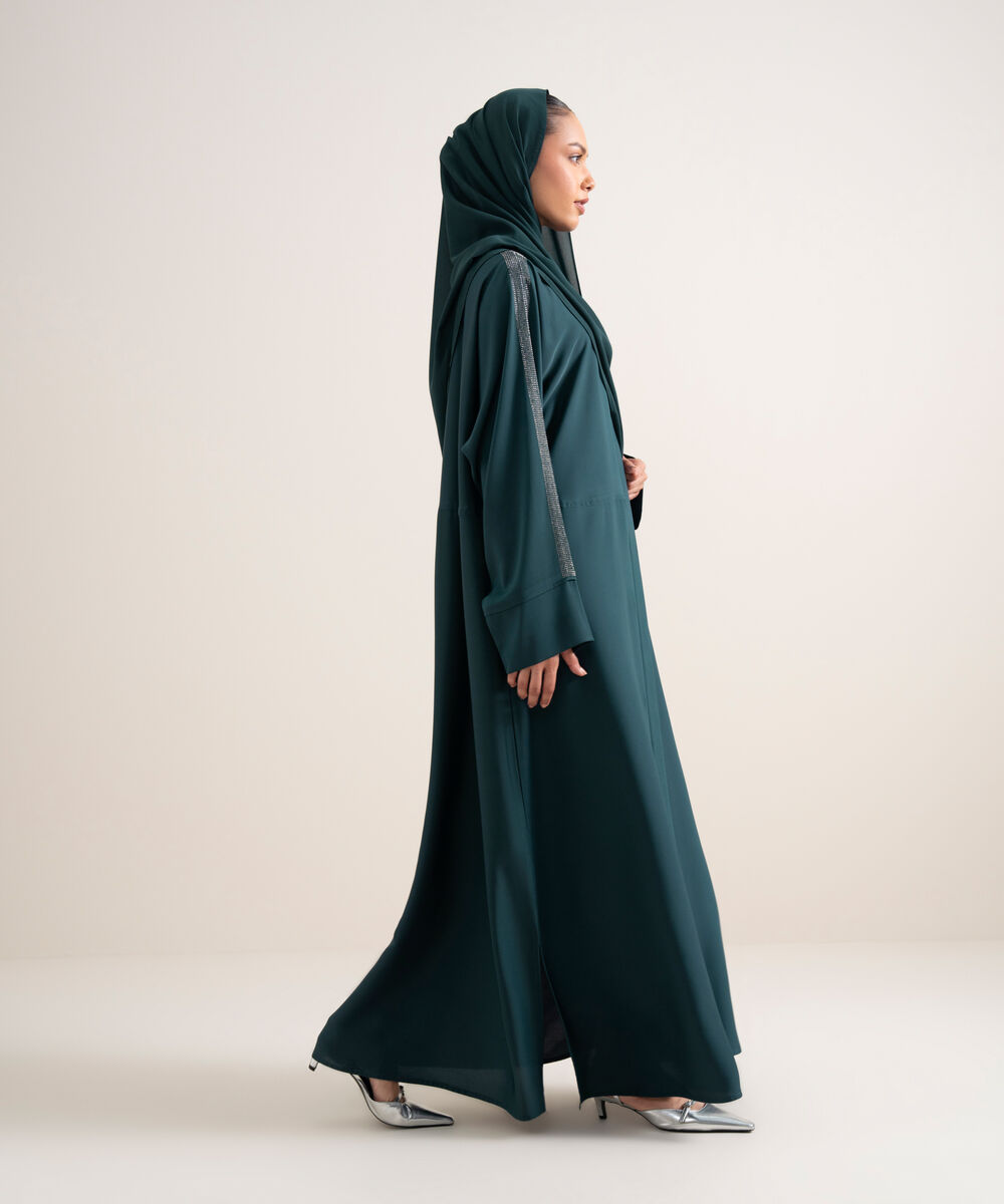 Women's Teal Embellished Kimono Abbaya Set