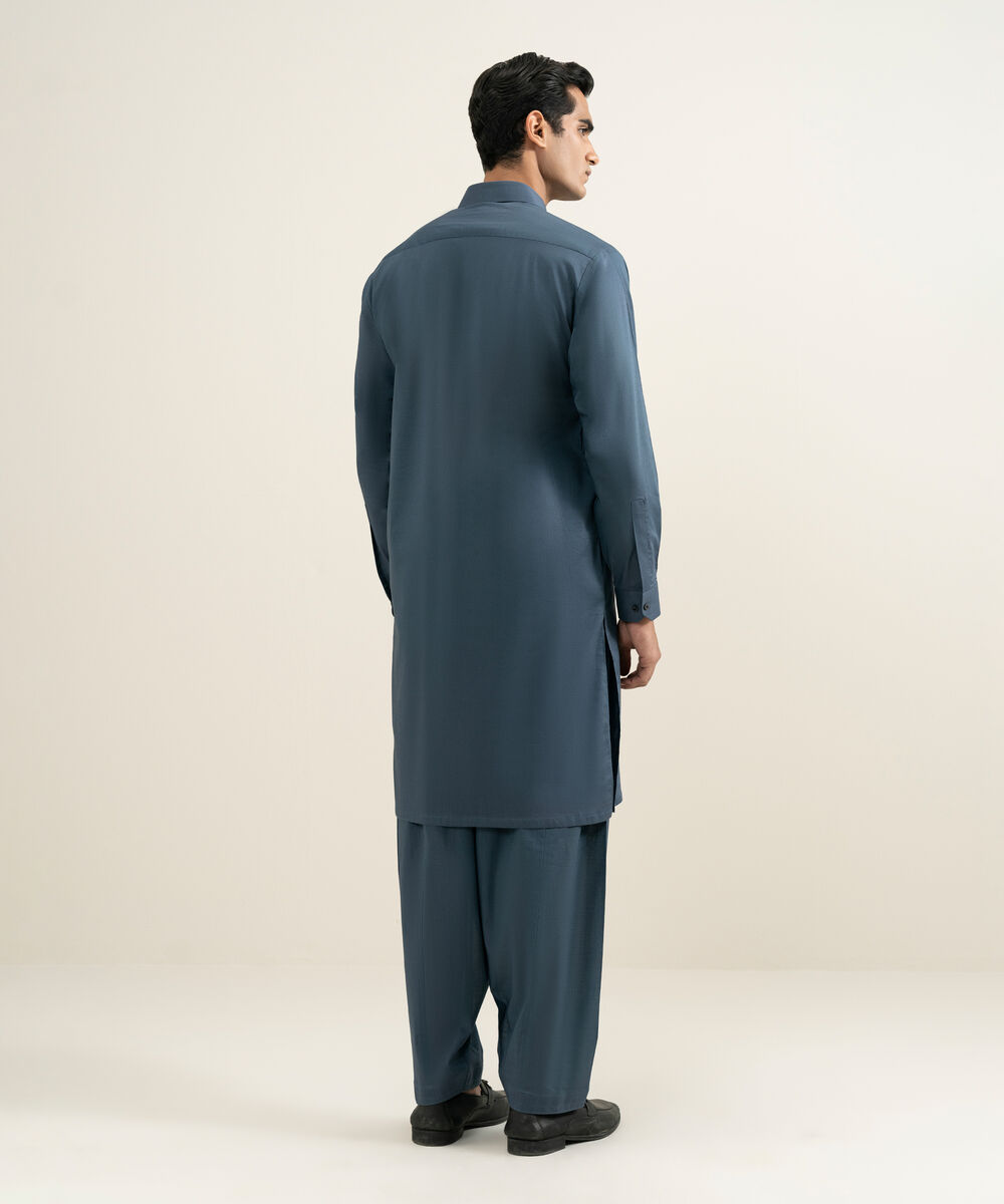 Men's navy Slub Cotton Kameez Shalwar