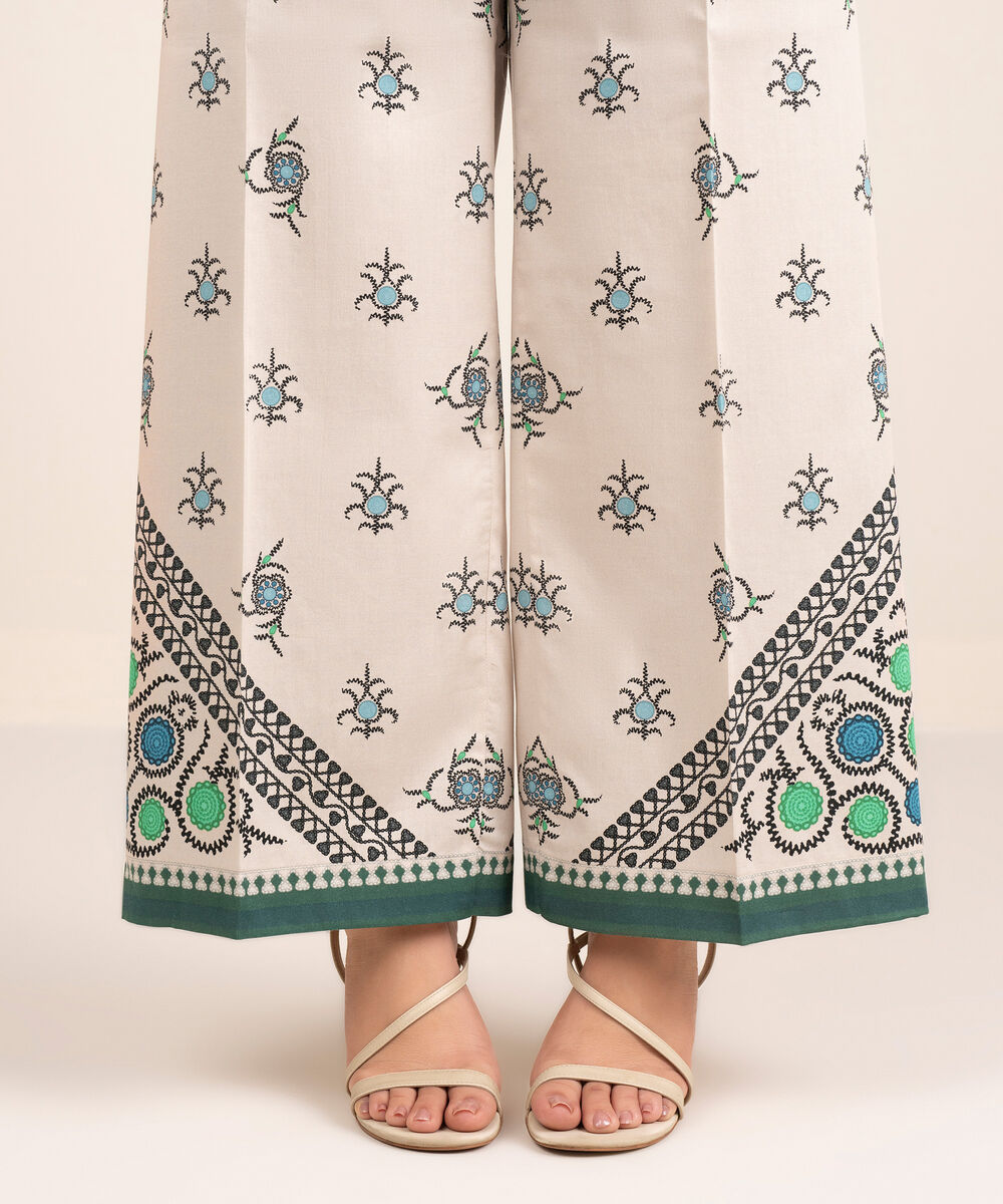 Women's RTW Cambric Printed Off White Culottes