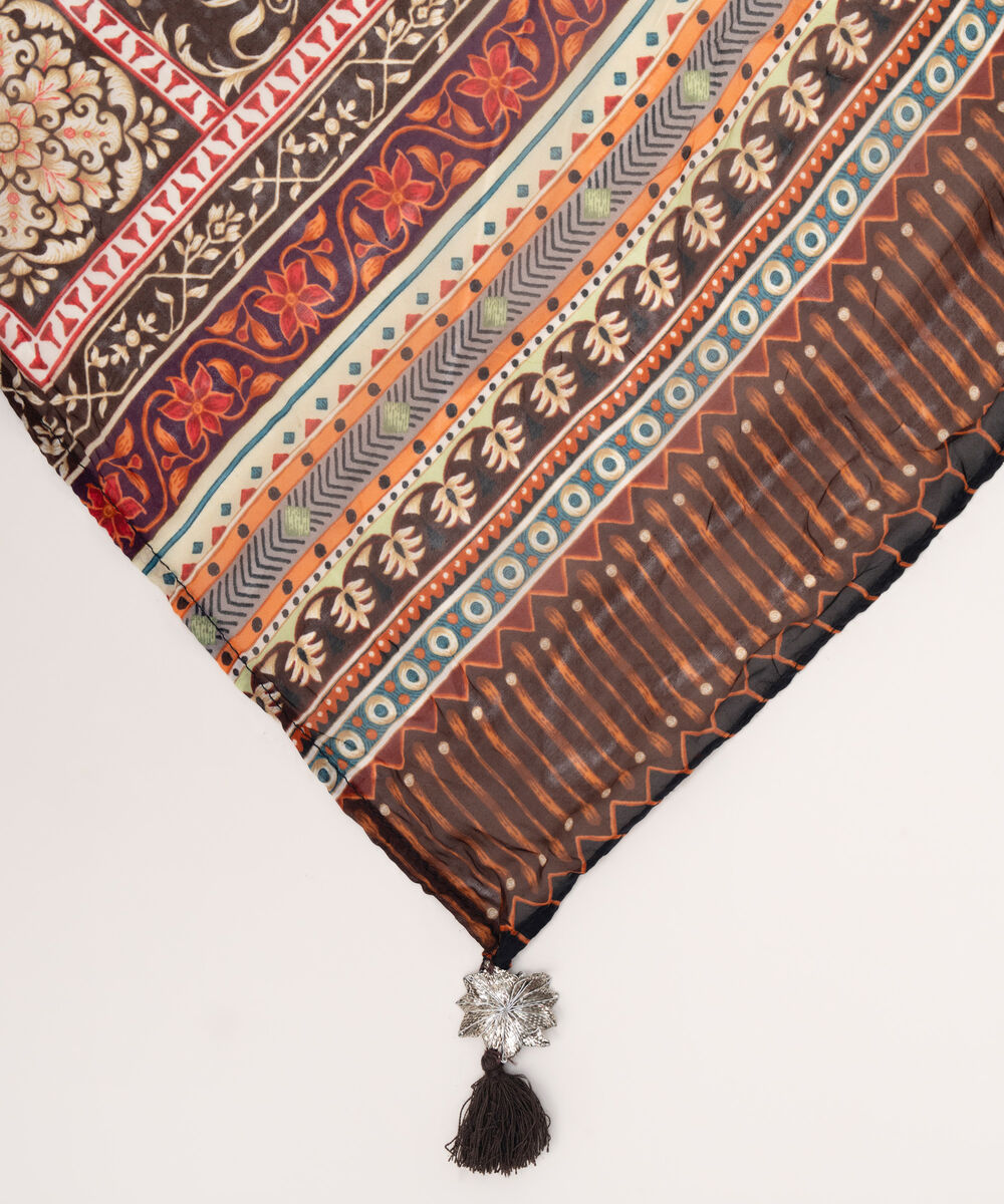 Bemberg Tissue Brown Printed Dupatta