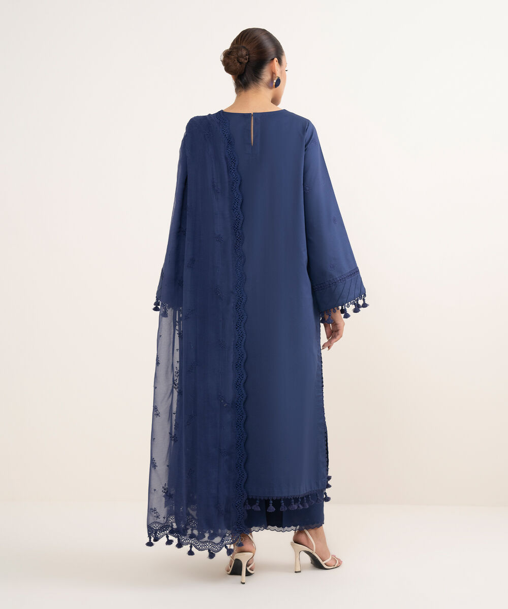 Women's Unstitched Lawn Embroidered Blue 3 Piece Suit