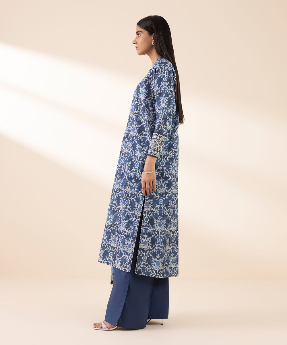 Women's Unstitched Lawn Printed Blue 3 Piece Suit