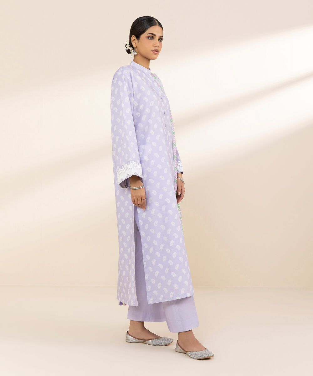 Women's Unstitched Lawn Printed Purple 3 Piece Suit