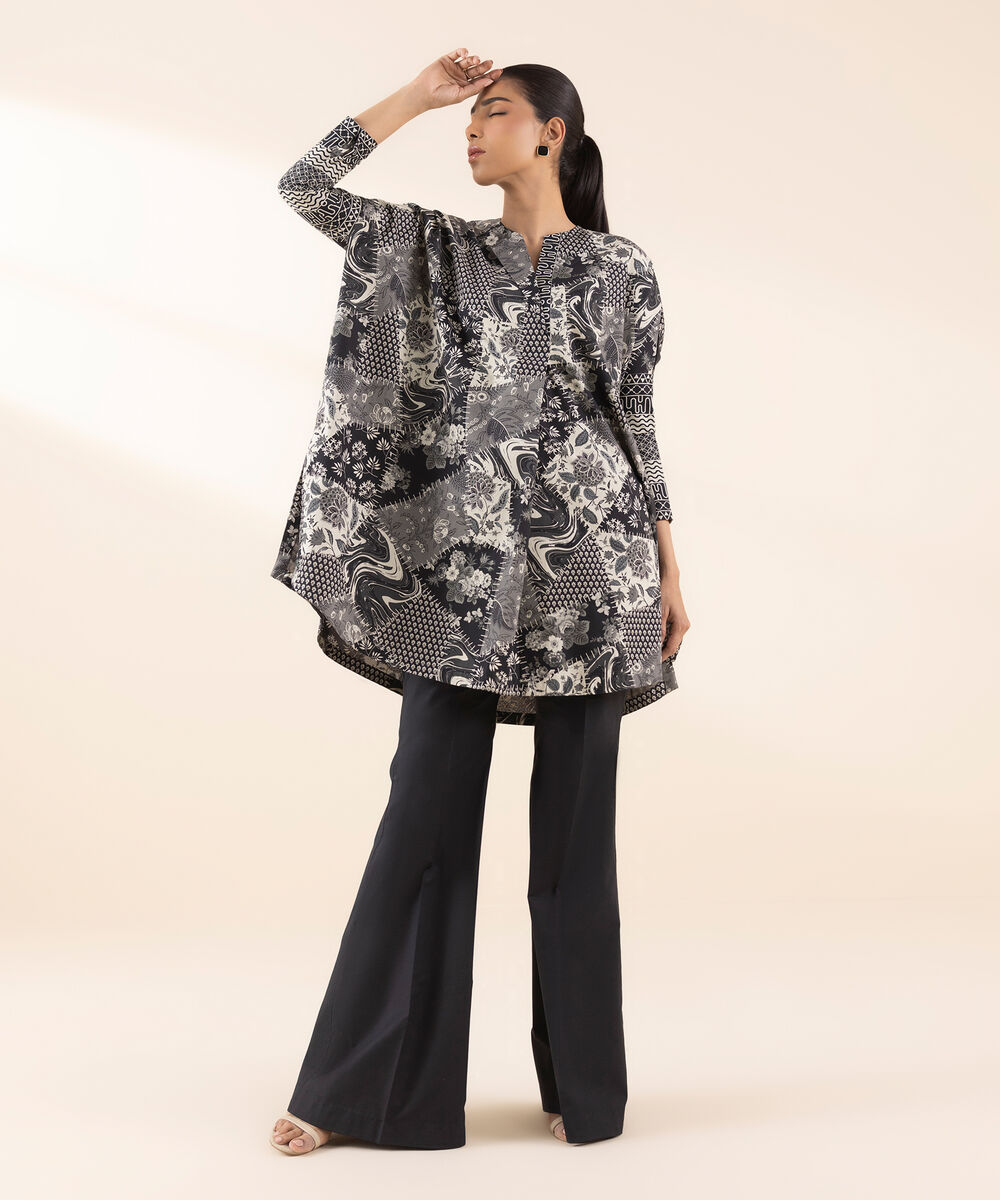 Women's Unstitched Lawn Printed Black 2 Piece Suit