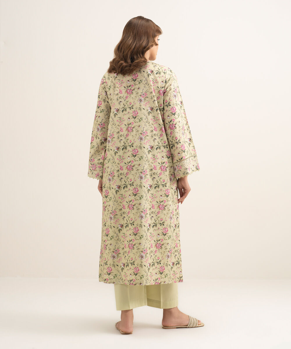 Women's RTW Lawn Embroidered Sand Green A-Line Shirt