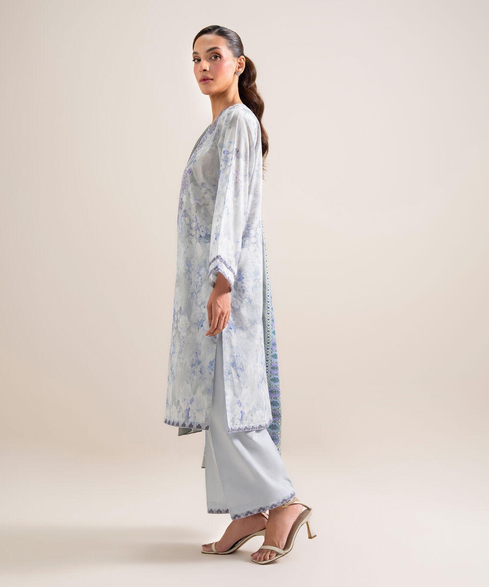 Women's Unstitched Lawn Embroidered Peach 3 Piece Suit