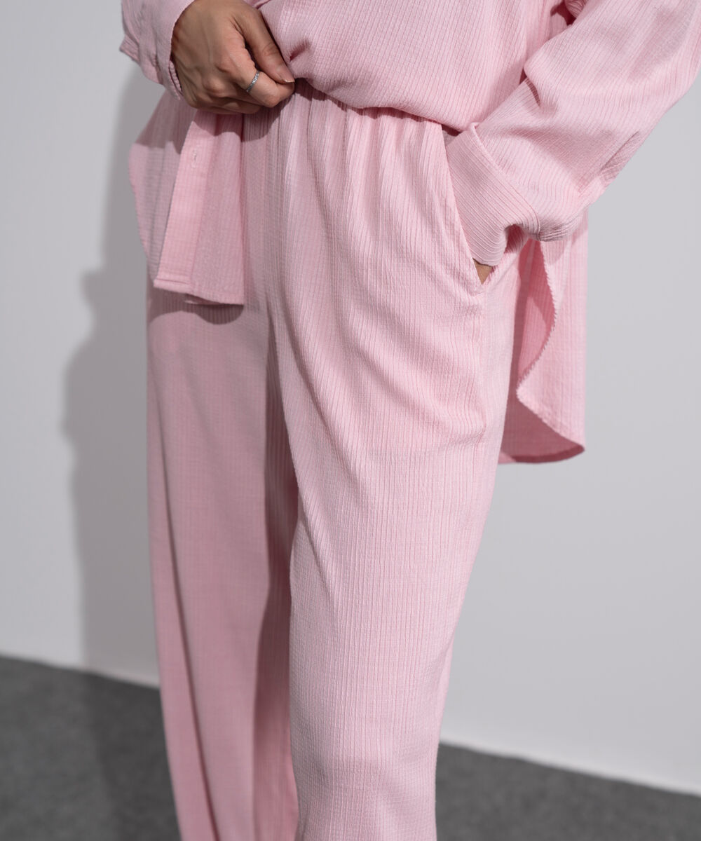 Women's Pink Seersucker Pull-On Trousers