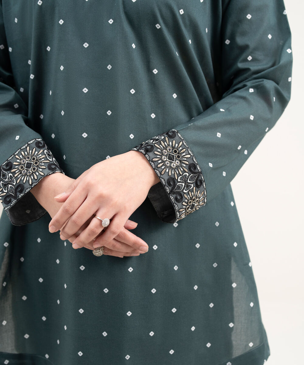 Women's RTW Lawn Embroidered Green Straight Shirt