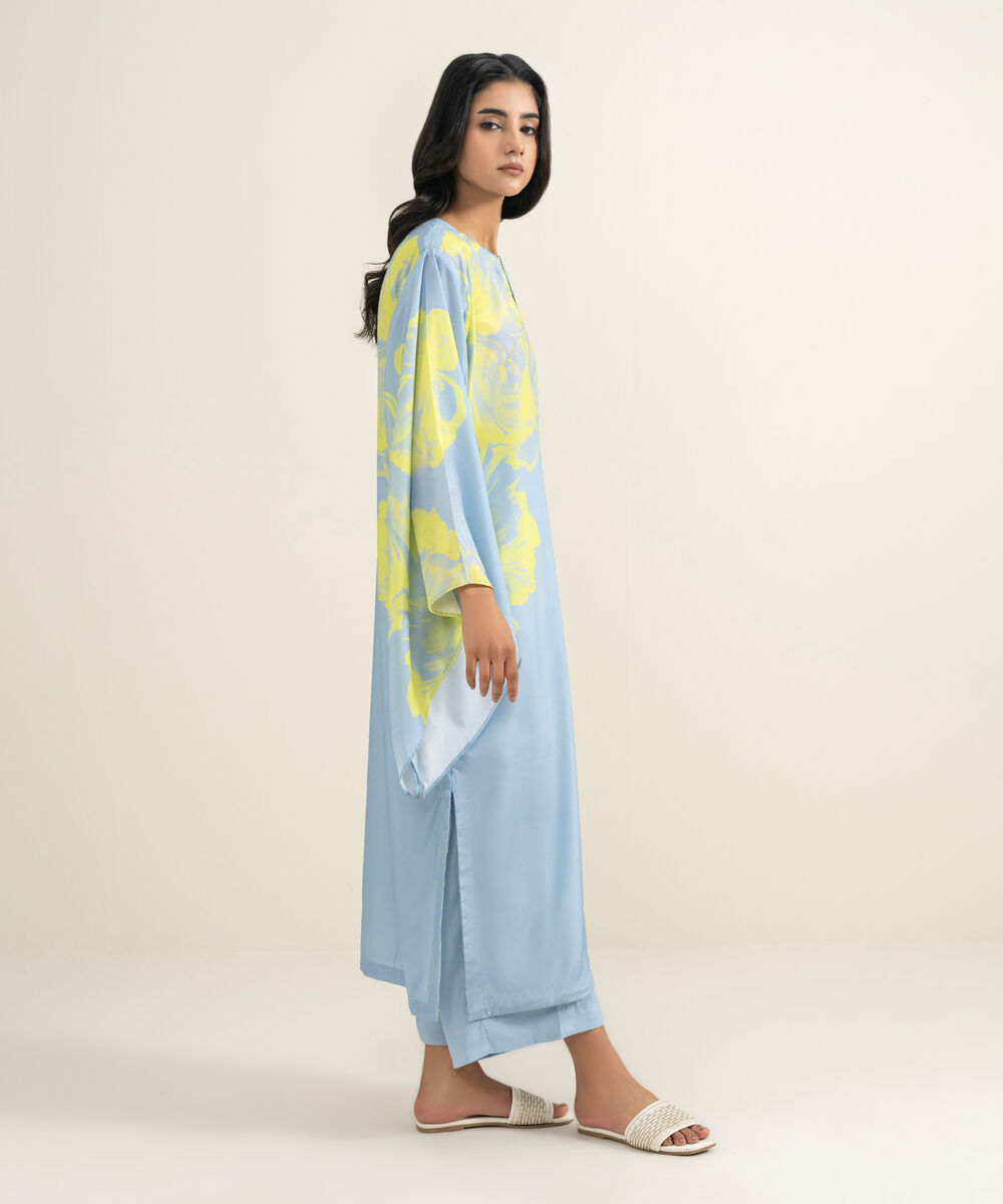 Women's RTW Blended Grip Silk Printed Ice Blue 2 Piece Suit