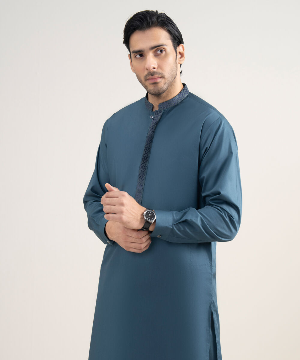 Men's Stitched Premium Cotton Teal Suit